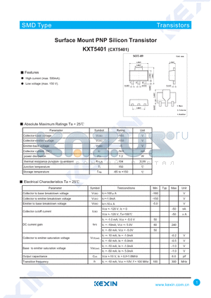 KXT5401 datasheet - Surface Mount PNP Silicon Transistor