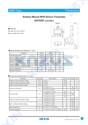 KXT5551 datasheet - Surface Mount NPN Silicon Transistor