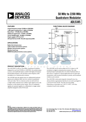 ADL5385ACPZ-R2 datasheet - 50 MHz to 2200 MHz Quadrature Modulator