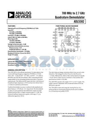 ADL5382ACPZ-R7 datasheet - 700 MHz to 2.7 GHz Quadrature Demodulator