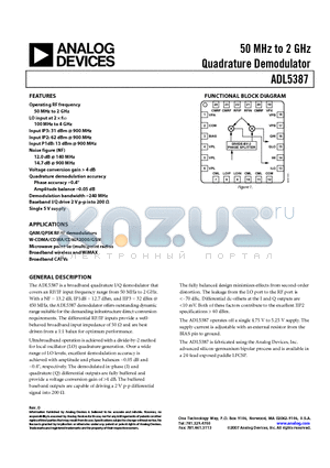 ADL5387ACPZ-WP1 datasheet - 50 MHz to 2 GHz Quadrature Demodulator