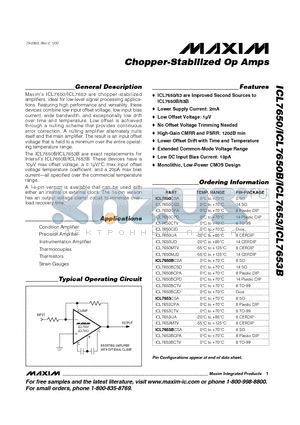ICL7650BC/D datasheet - Chopper-Stabilized Op Amps