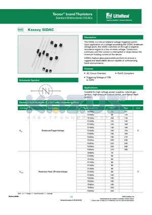 KXXX0GRP datasheet - SIDACs feature glass-passivated junctions to ensure a rugged and dependable