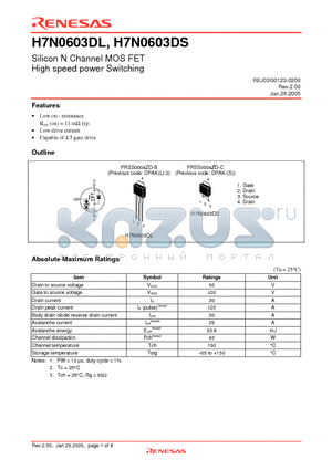 H7N0603DL datasheet - Silicon N Channel MOS FET High Speed Power Switching