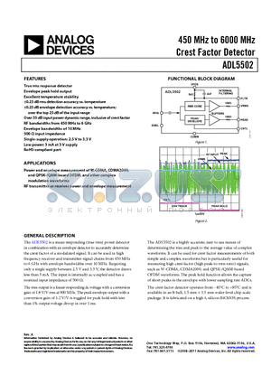 ADL5502-EVALZ datasheet - 450 MHz to 6000 MHz Crest Factor Detector