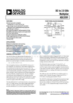 ADL5391-EVALZ datasheet - DC to 2.0 GHz Multiplier