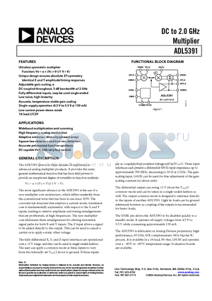 ADL5391ACPZ-R7 datasheet - DC to 2.0 GHz Multiplier