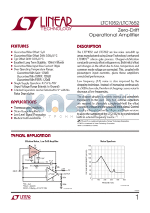 ICL7652CTV datasheet - Zero-Drift Operational Amplifier