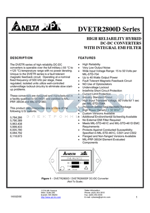 DVETR2815D-XXX datasheet - HIGH RELIABILITY HYBRID DC-DC CONVERTERS WITH INTEGRAL EMI FILTER