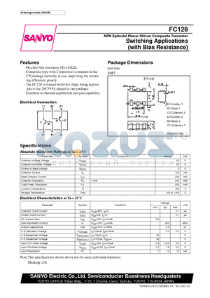 FC128 datasheet - NPN Epitaxial Planar Silicon Composite Transistor Switching Applications (with Bias Resistance)