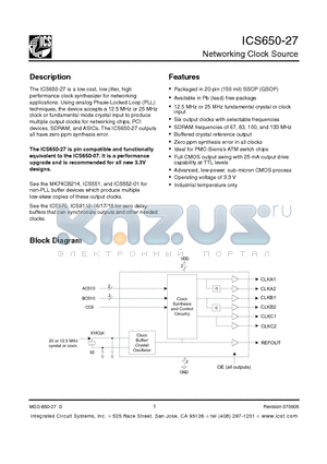 650R-27ILF datasheet - Networking Clock Source