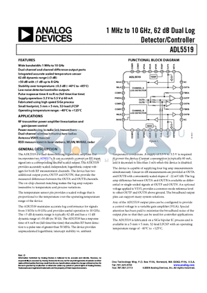 ADL5519ACPZ-R7 datasheet - 1 MHz to 10 GHz, 62 dB Dual Log Detector/Controller