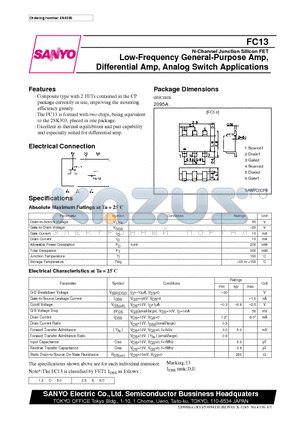 FC13 datasheet - Low-Frequency General-Purpose Amp, Differential Amp, Analog Switch Applications