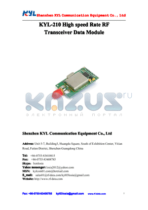 KYL-210 datasheet - KYL-210 High speed Rate RF Transceiver DataModule