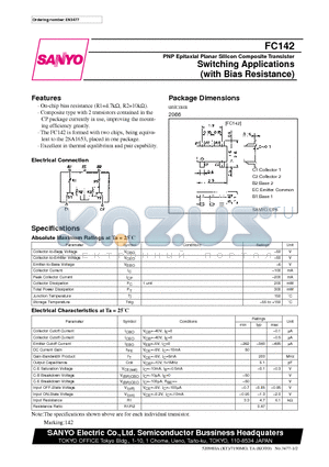 FC142 datasheet - PNP Epitaxial Planar Silicon Composite Transistor Switching Applications (with Bias Resistance)