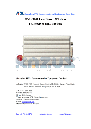 KYL-300I-96 datasheet - Low Power Wireless Transceiver Data Module