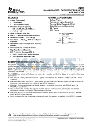 LP2985-50DBVT datasheet - 150-mA LOW-NOISE LOW-DROPOUT REGULATOR WITH SHUTDOWN