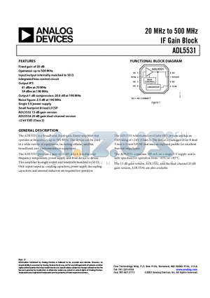 ADL5531-EVALZ1 datasheet - 20 MHz to 500 MHz IF Gain Block