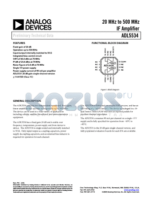 ADL5534-EVALZ datasheet - 20 MHz to 500 MHz IF Amplifier