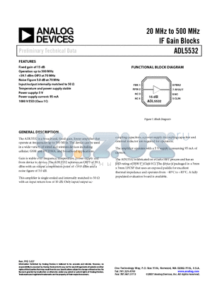 ADL5532-EVALZ datasheet - 20 MHz to 500 MHz IF Gain Blocks