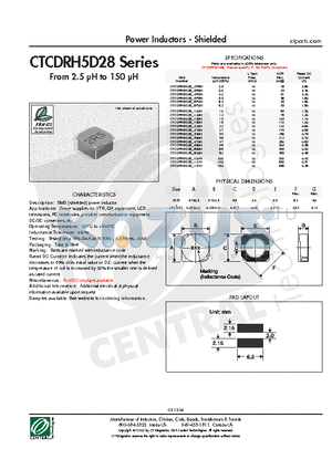 CTCDRH5D28 datasheet - Power Inductors - Shielded