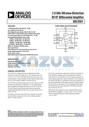 ADL5561ACPZ-R7 datasheet - 2.9 GHz Ultralow Distortion RF/IF Differential Amplifier