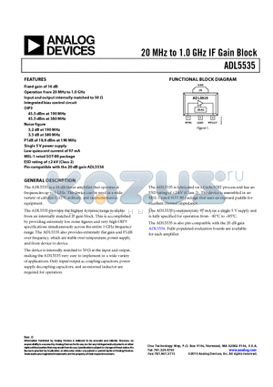 ADL5535 datasheet - 20 MHz to 1.0 GHz IF Gain Block