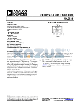 ADL5536ARKZ-R7 datasheet - 20 MHz to 1.0 GHz IF Gain Block