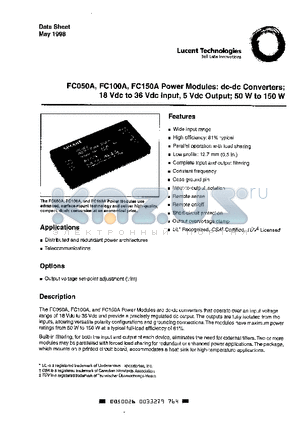 FC150A9 datasheet - POWER MODULE : DC-DC CONVERTERS ; 18 VDC TO 36 VDC INPUT, 5 VDC OUTPUT;50W TO 150W