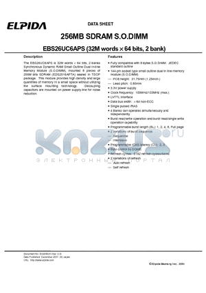 EBS26UC6APS datasheet - 256MB SDRAM S.O.DIMM