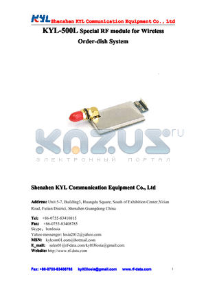KYL-500L datasheet - KYL-500L Special RF module for Wireless Order-dish System