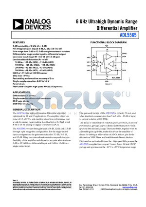 ADL5565 datasheet - 6 GHz Ultrahigh Dynamic Range Differential Amplifier