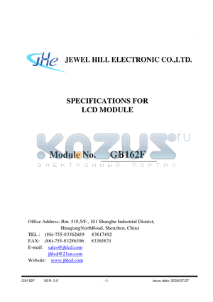 GB162FHGBBNDA-V01 datasheet - SPECIFICATIONS FOR LCD MODULE