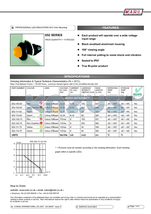 652-105-75 datasheet - PROFESSIONAL LED INDICATORS 12.7mm Mounting