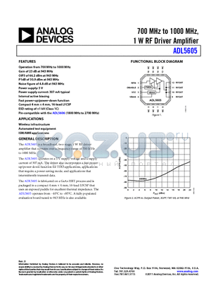 ADL5605ACPZ-R7 datasheet - 700 MHz to 1000 MHz