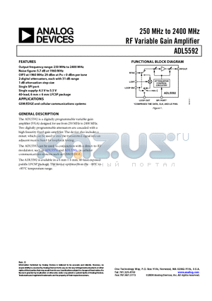 ADL5592-EVALZ datasheet - 250 MHz to 2400 MHz RF Variable Gain Amplifier