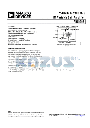 ADL5592ACPZ-R7 datasheet - 250 MHz to 2400 MHz RF Variable Gain Amplifier