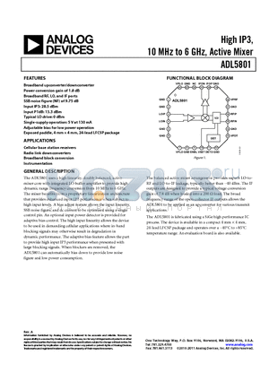 ADL5801ACPZ-R7 datasheet - High IP3, 10 MHz to 6 GHz, Active Mixer