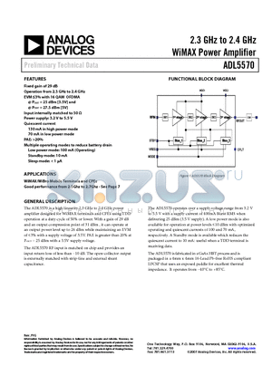 ADL5570 datasheet - 2.3 GHz to 2.4 GHz WiMAX Power Amplifier