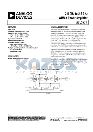 ADL5571 datasheet - 2.5 GHz to 2.7 GHz WiMAX Power Amplifier