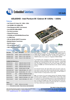 ADL855HD-745PM datasheet - Intel Pentium M / Celeron M 1.0GHz - 1.8GHz