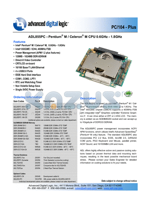 ADL855PC-738-G5 datasheet - CPU 0.6GHz - 1.8GHz