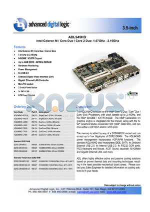 ADL945HD-440CM datasheet - Intel Celeron M / Core Duo / Core 2 Duo: 1.07GHz - 2.16GHz