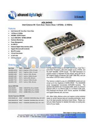 ADL945HD-T2500 datasheet - Intel Celeron M / Core Duo / Core 2 Duo: 1.07GHz - 2.16GHz