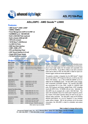ADLLX8PC-F2 datasheet - LX800 16-Bit ISA PC/104-Plus