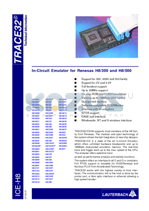 H8/337 datasheet - In-Circuit Emulator for Renesas H8/300 and H8/500