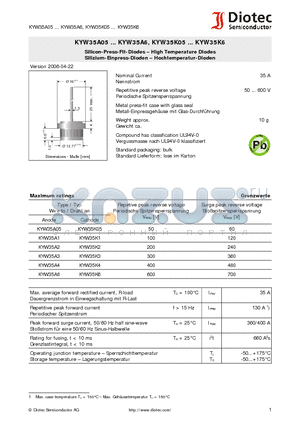 KYW35A05_07 datasheet - Silicon-Press-Fit-Diodes - High Temperature Diodes