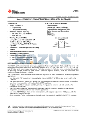 LP2985A-50DBVRG4 datasheet - 150-mA LOW-NOISE LOW-DROPOUT REGULATOR WITH SHUTDOWN