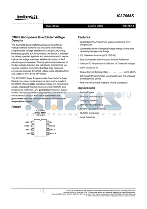 ICL7665SCBAZA datasheet - CMOS Micropower Over/Under Voltage Detector