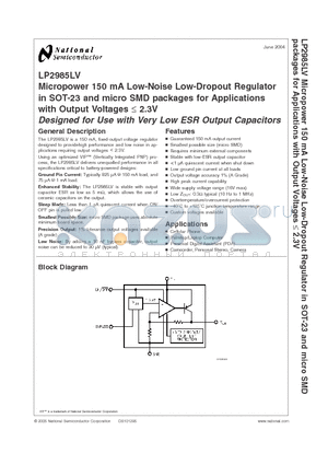 LP2985AIBL-1.8 datasheet - Micropower 150 mA Low-Noise Low-Dropout Regulator in SOT-23 and micro SMD packages for Applications